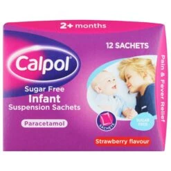 Calpol Sugar Free Infant Suspension Sachets Strawberry Flavour 2+ Months 12 X 5ml
