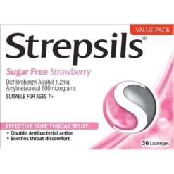 Strepsils Lozenges Strawberry Sugar Free Pack Of 36